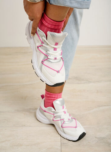 Sneakersy o szerokim kroju z kontrastowym wiazaniem, White w. Pink, Image image number 0
