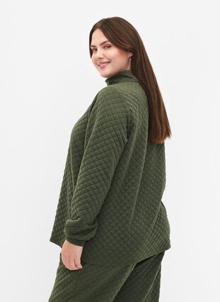 Pikowany sweter z zamkiem blyskawicznym, Thyme, Model image number 1
