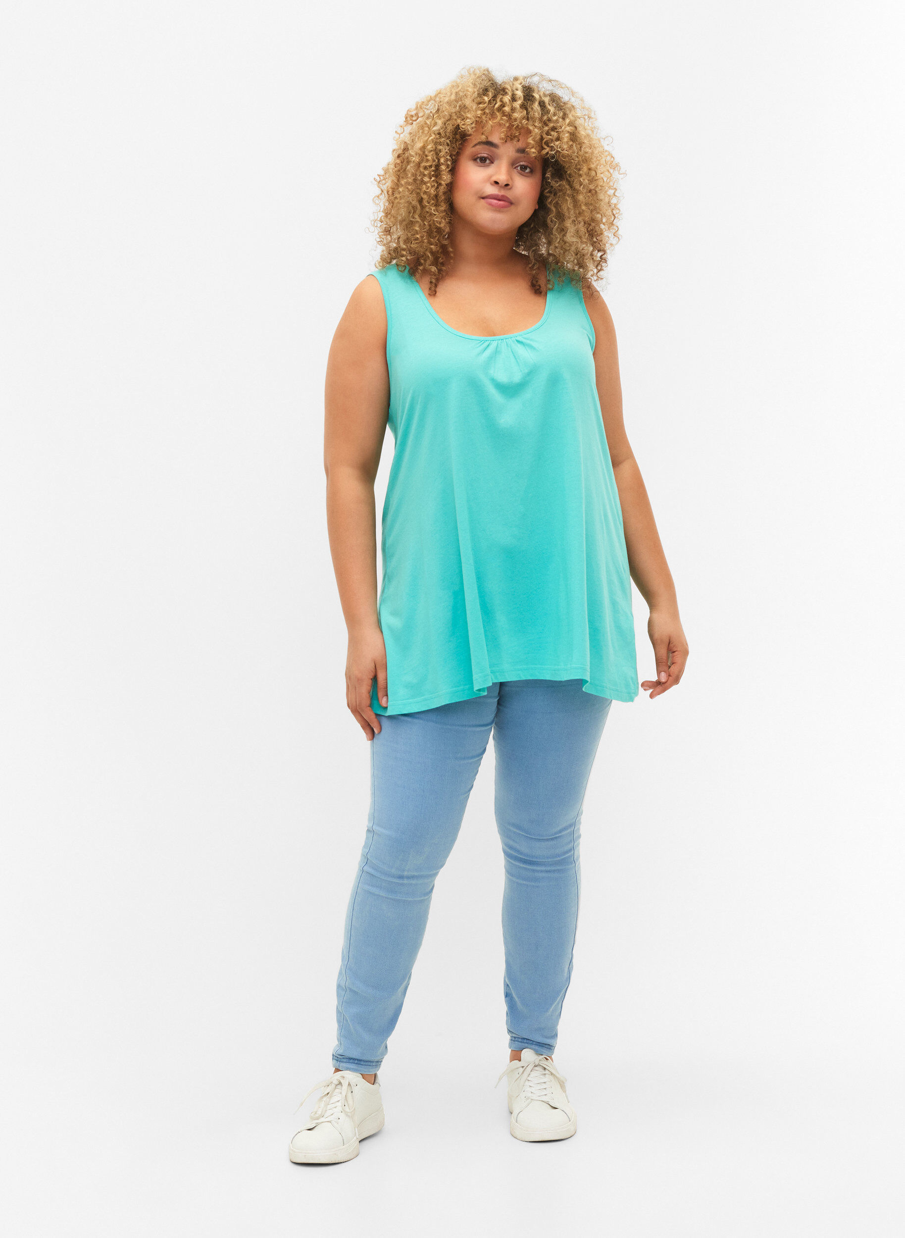 Zizzi Top w ksztalcie litery A z okraglym dekoltem, Turquoise, Model image number 2