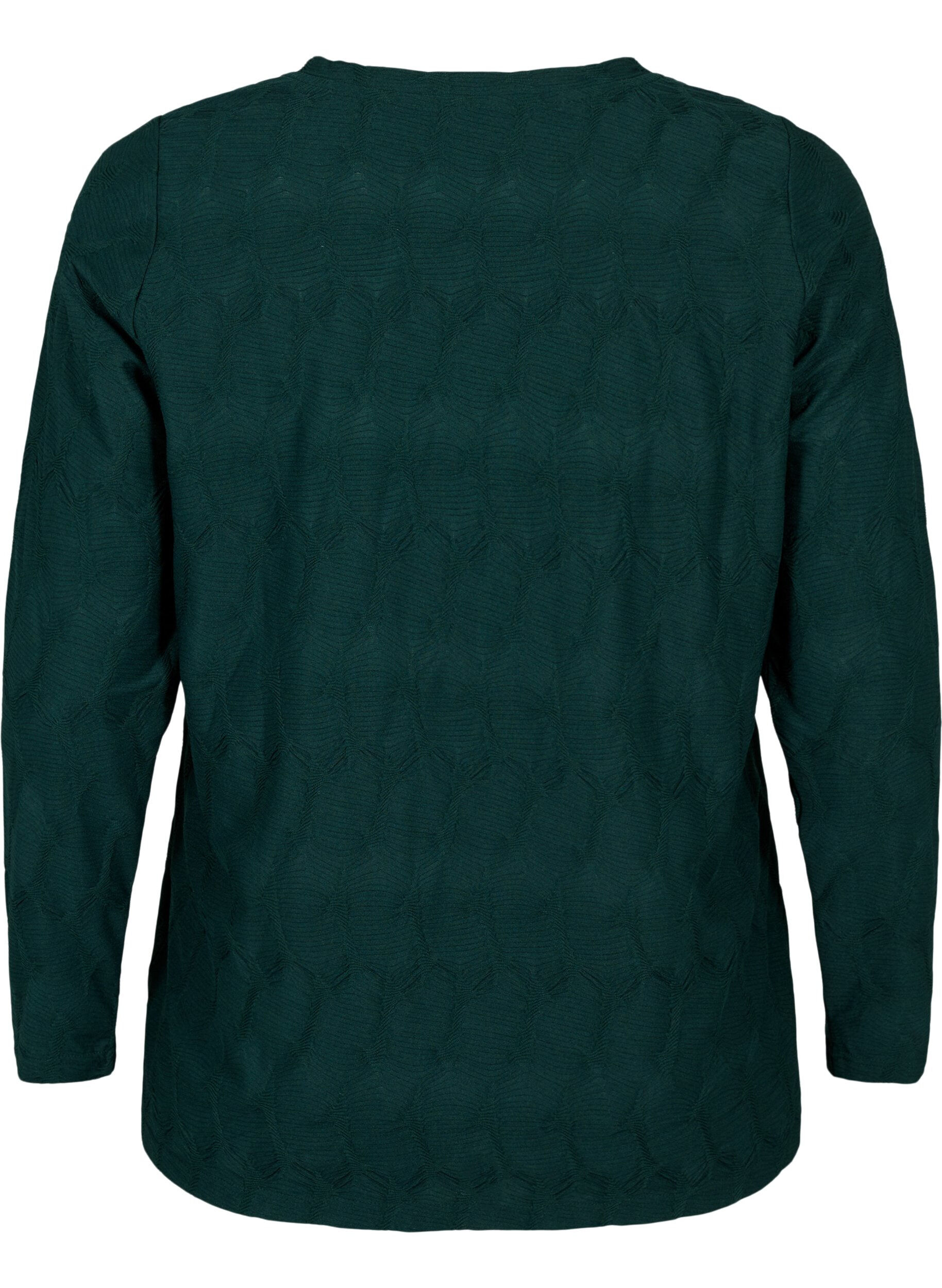 Zizzi FLASH &ndash; bluzka z dlugim rekawem ze strukturalnej tkaniny, Scarab, Packshot image number 1