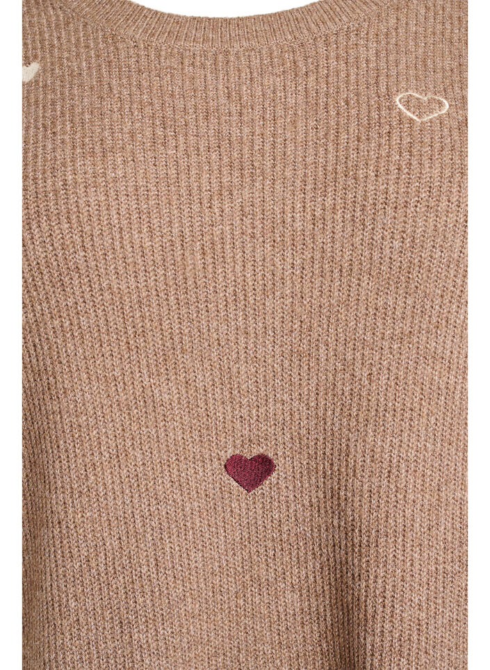 Sweter w serduszka z rekawami 3/4, Brązowy, Packshot image number 2
