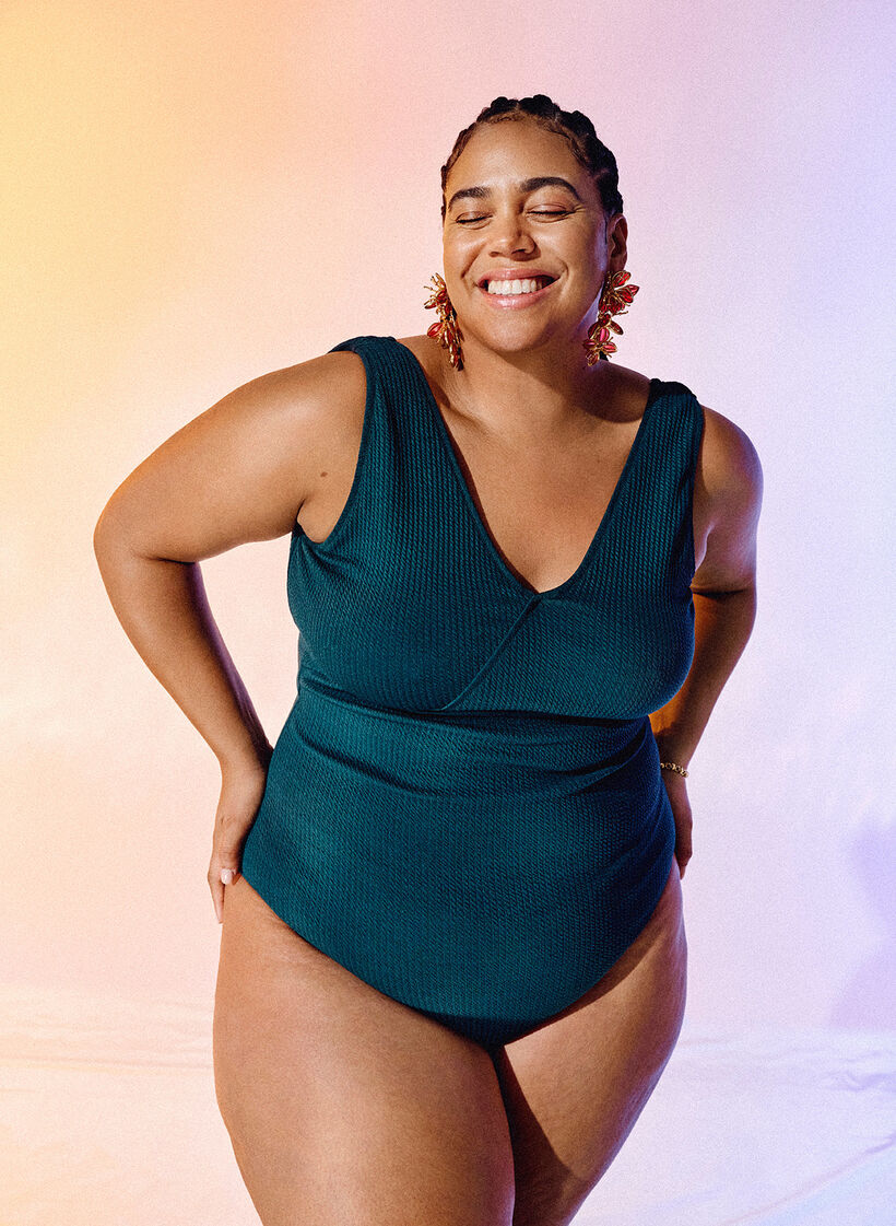 Strój kapielowy o fakturze krepy i efekcie zawijania, Dark Sea, Image image number 1