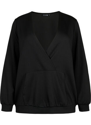 Bluza z dekoltem w szpic i kieszenia, Black, Packshot image number 0