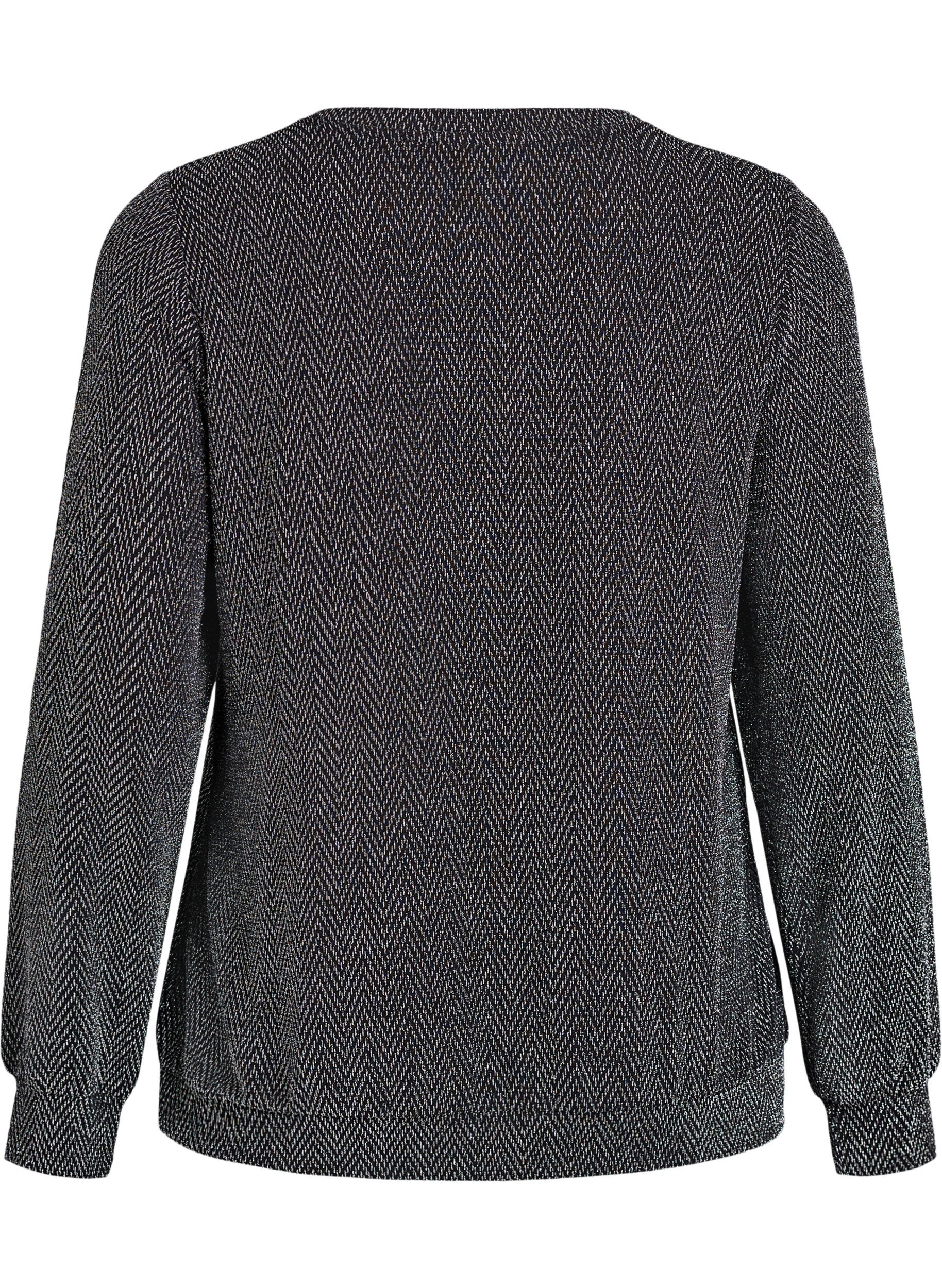 Zizzi Bluzka we wz&oacute;r jodelki z blyszczaca nitka, Czarne, Packshot image number 1