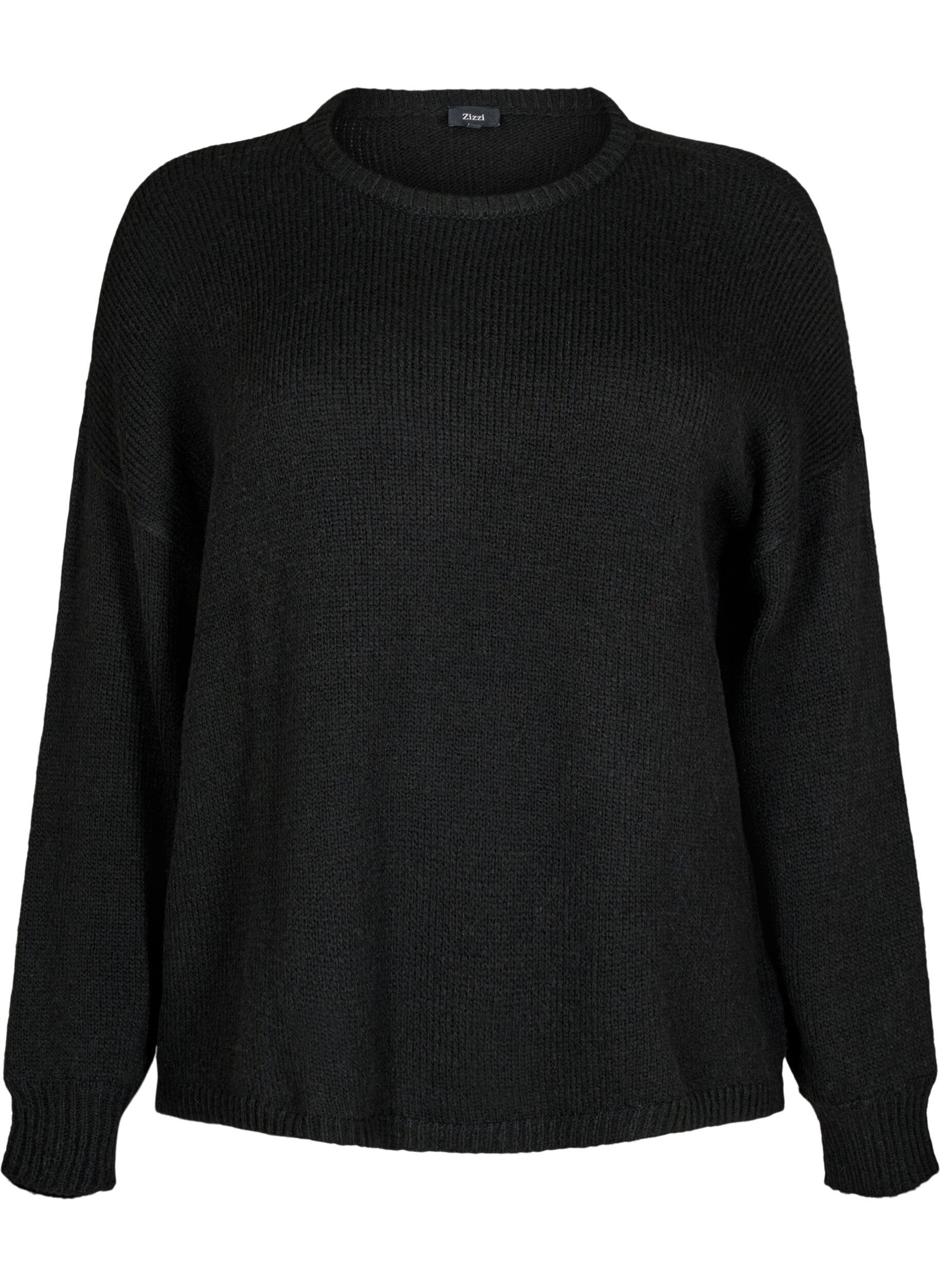 Zizzi Dzianinowy sweter z dodatkiem welny, z dlugim rekawem i okraglym dekoltem, Black Solid, Packshot image number 0