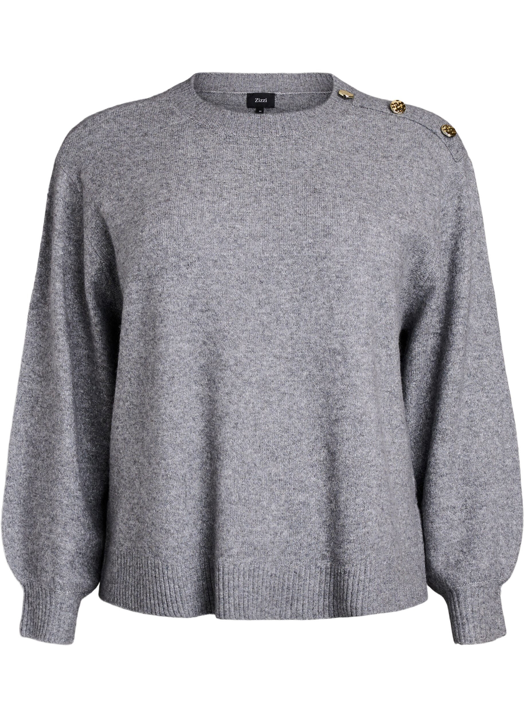 Zizzi Bluzka dzianinowa z ozdobnym guzikiem, Szary, Packshot image number 0