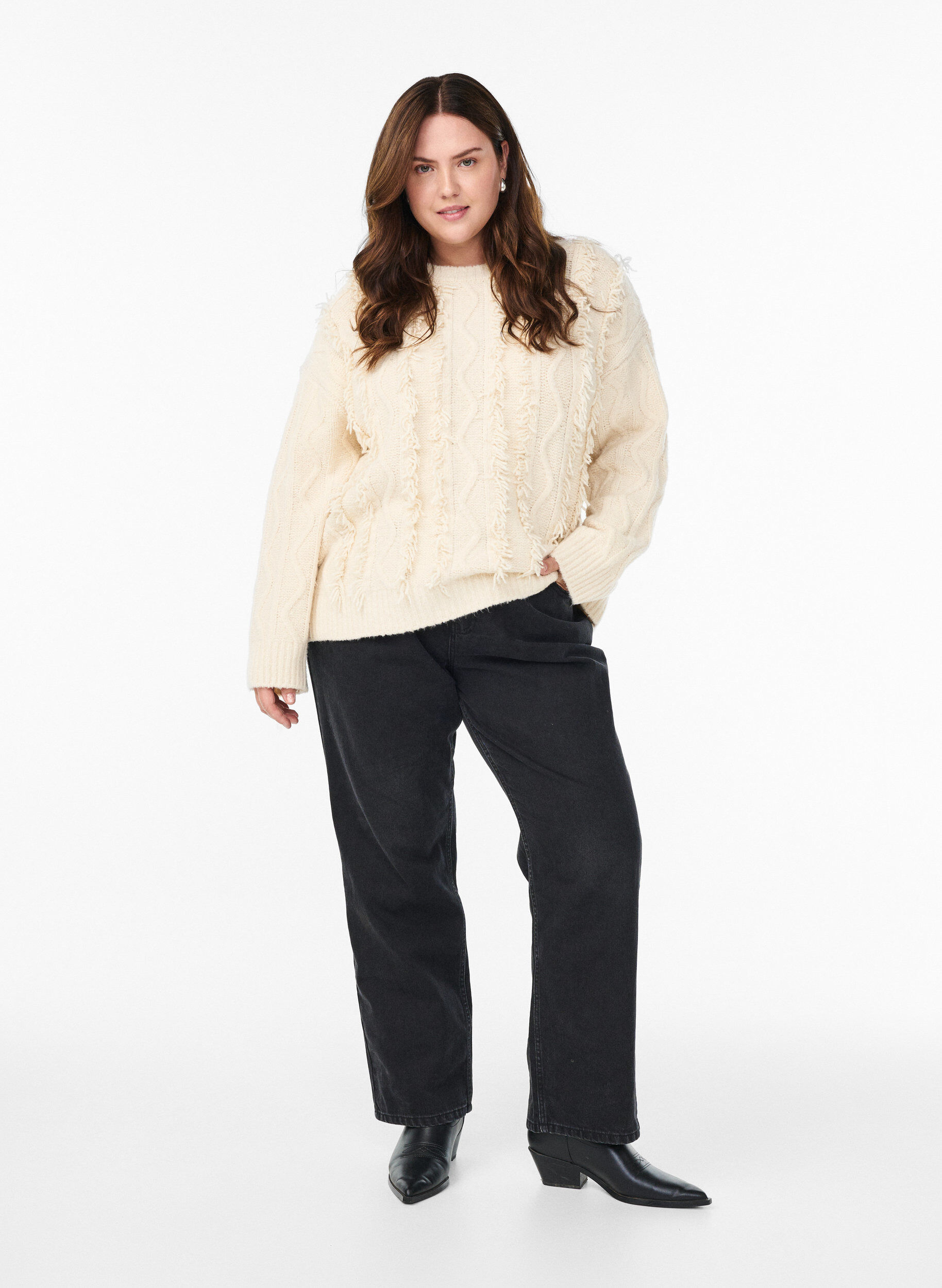 Zizzi Sweter z okraglym dekoltem i fakturowanym wzorem, Beżowy, Model image number 1