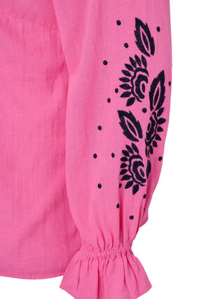 Bawelniana bluzka z haftem i falbanami, Pink P. w. Navy, Packshot image number 3
