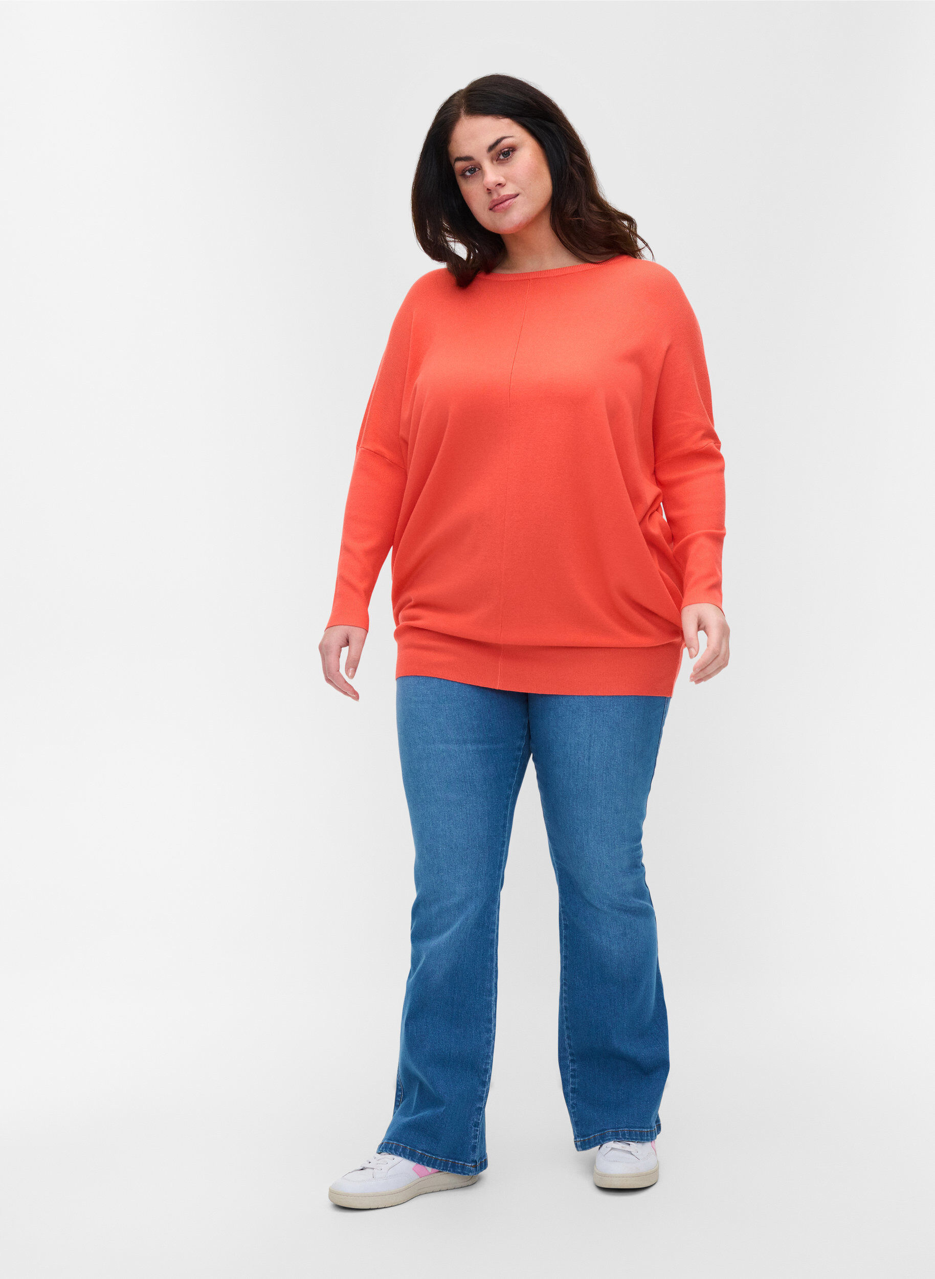 Zizzi Dzianinowy sweter z&nbsp;okraglym dekoltem, Living Coral, Model image number 2