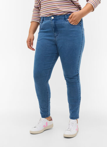 Bardzo waskie jeansy Amy z wysokim stanem, Light blue, Model image number 1