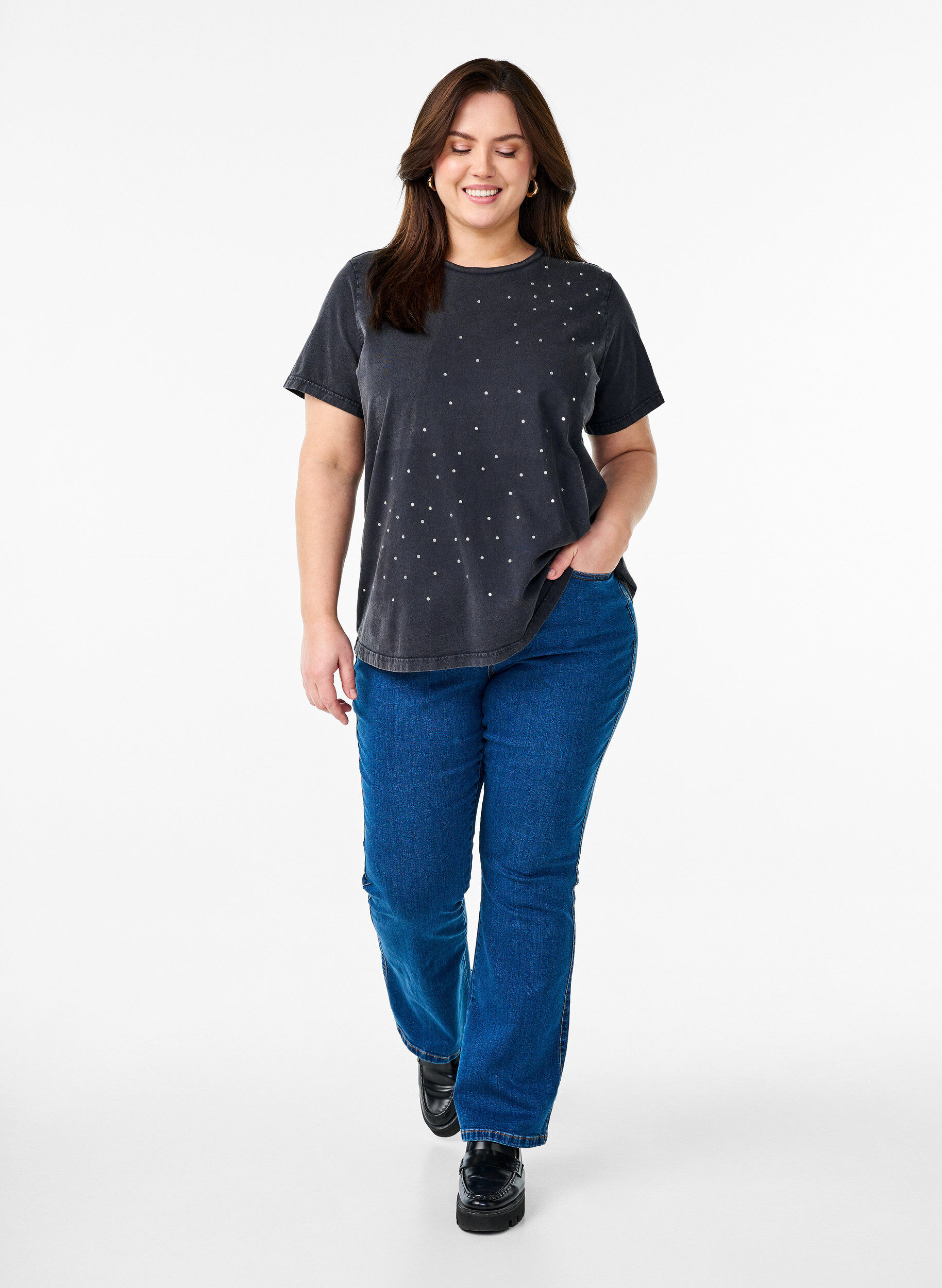 Zizzi Koszulka z bawelny organicznej z fajnym nadrukiem, Ciemnoszary, Model image number 1