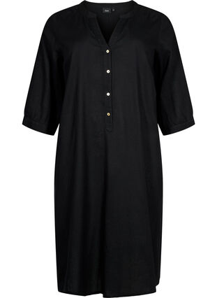 Dluga sukienka koszulowa z rekawami 3/4, Black, Packshot image number 0
