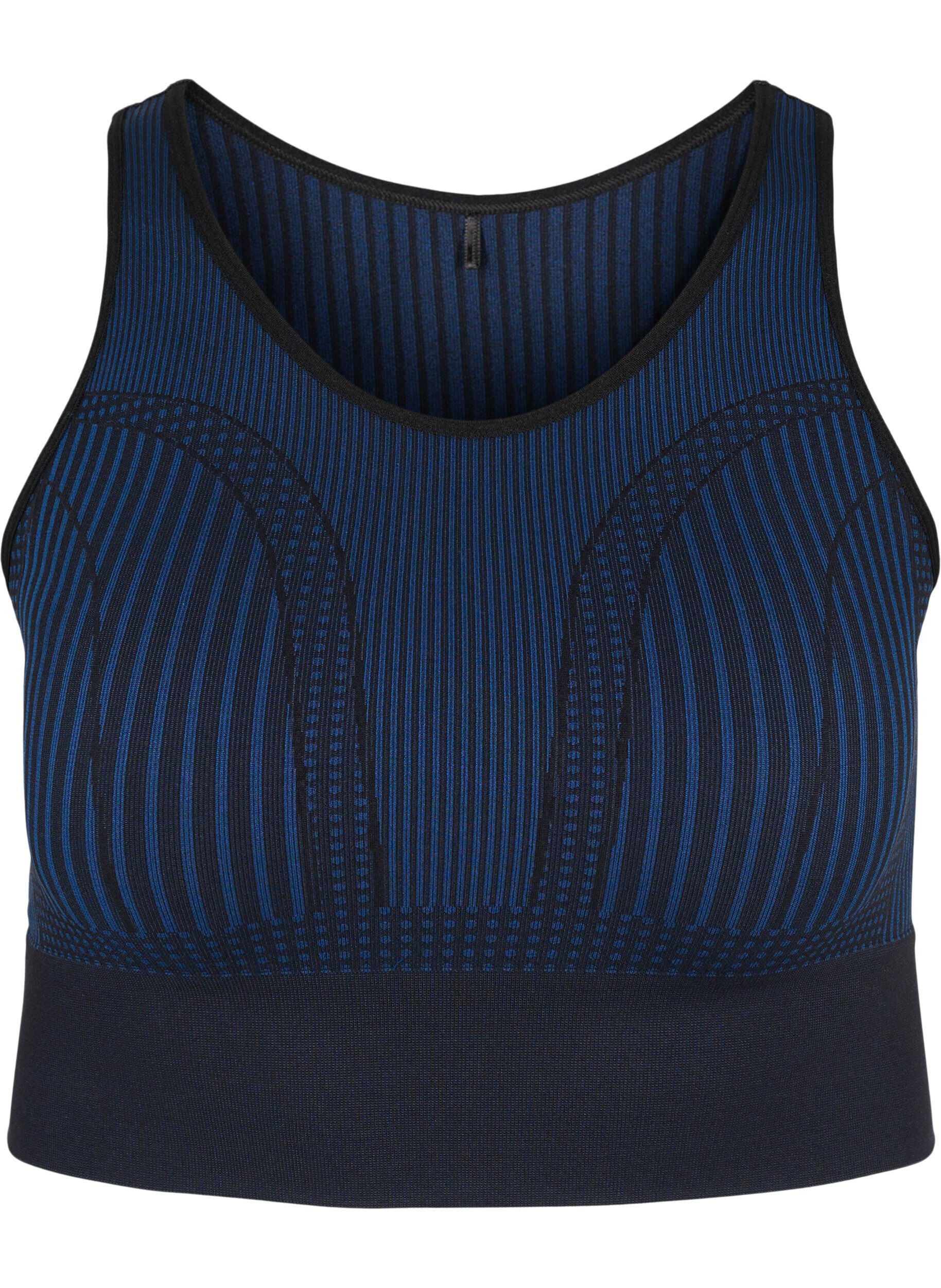 Zizzi Seamless sports bra with stripes, Black w. Blue Depths, Packshot image number 0