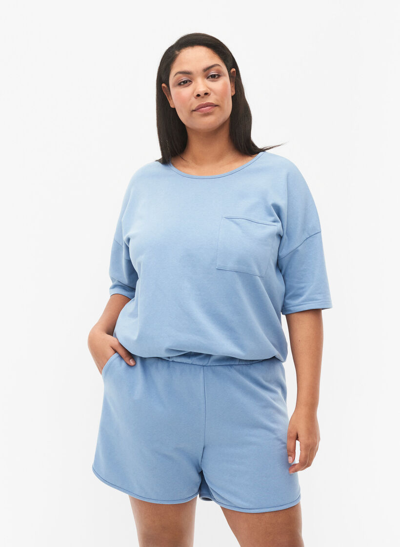 Proste szorty treningowe z kieszeniami, Faded Denim, Model image number 0