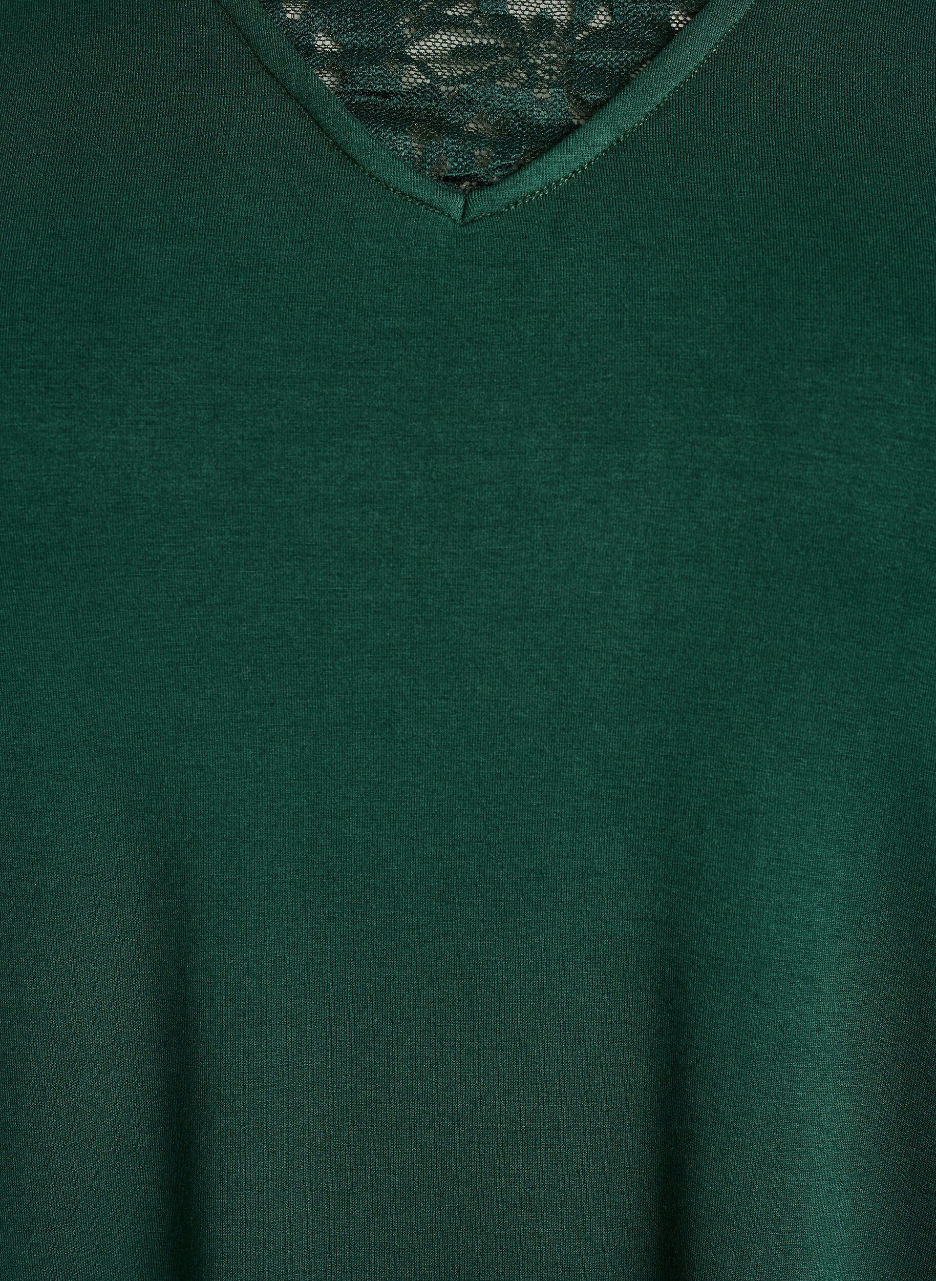 Zizzi Dlugie rekawy, pizamowa bluzka z koronkowymi detalami, Zielony, Packshot image number 2