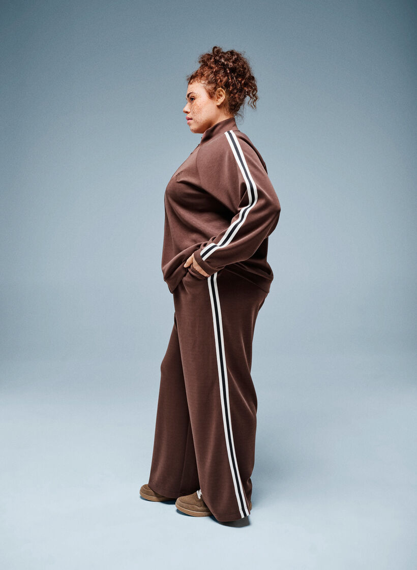 Luzne spodnie treningowe z wysoka talia i paseczkiem, Brązowy, Image image number 0