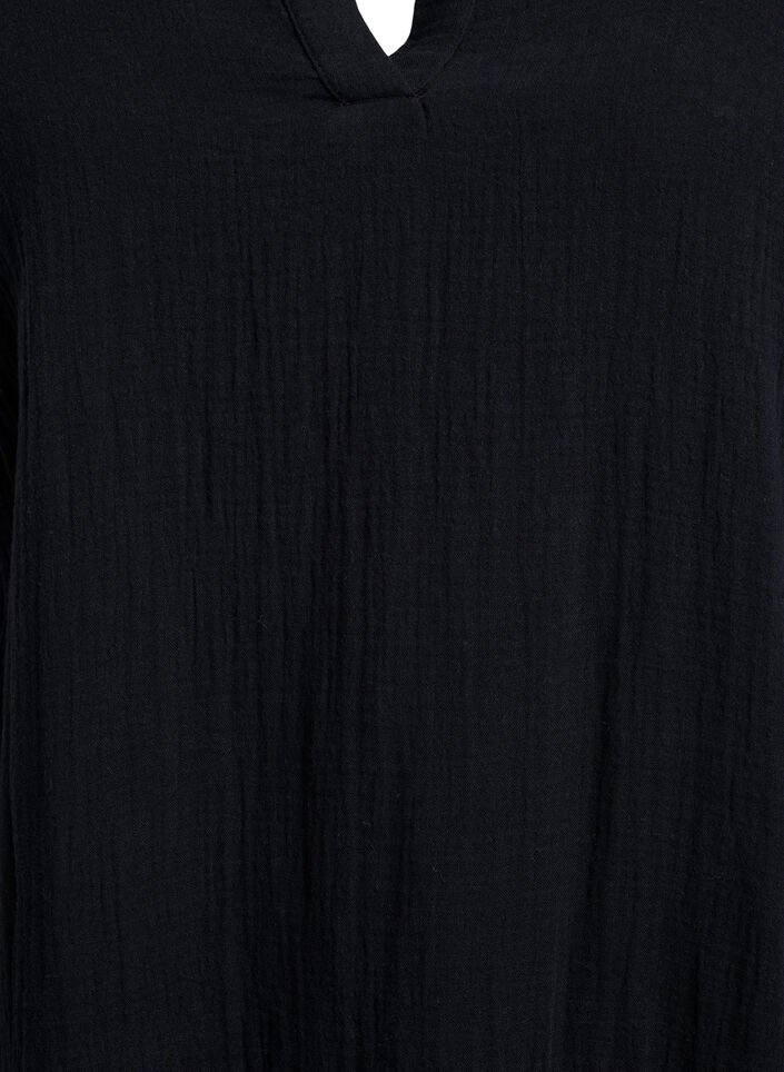 Kr&oacute;tka sukienka o linii A z bawelnianego muslinu, Czarne, Packshot image number 2