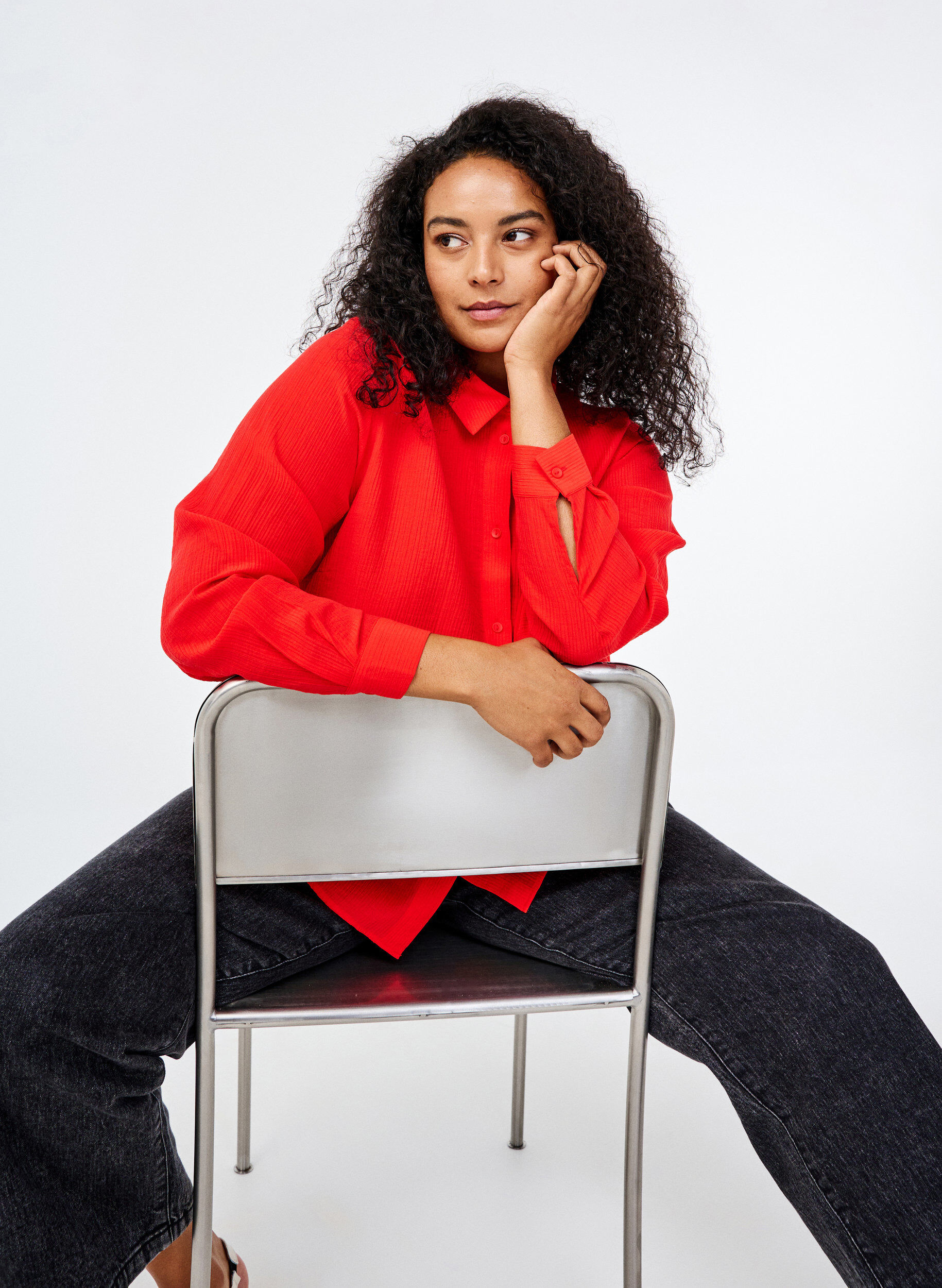 Zizzi Koszula z faktura w paski, Czerwony, Image image number 0