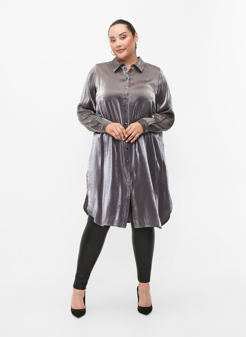 Dluga koszula w kolorze srebrnym, Dark Silver, Model image number 3