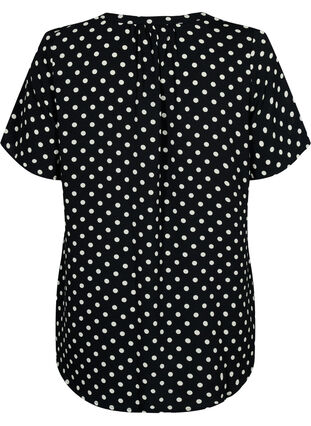 Bluzka z krótkim rekawem i dekoltem w serek, Black w. Dots, Packshot image number 1