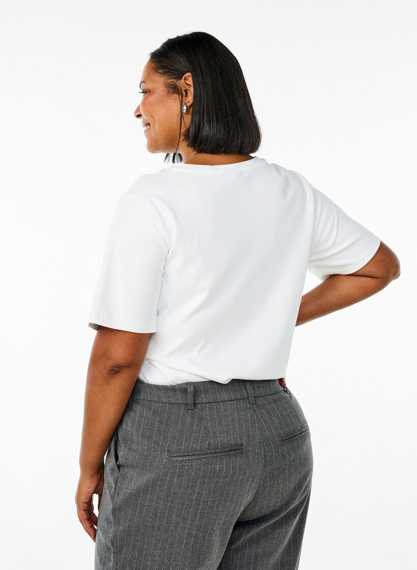 Podstawowa koszulka z dekoltem w serek z bawelny organicznej, Biały, Model image number 2