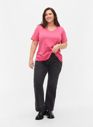 Podstawowa, gladka bawelniana koszulka, Hot Pink, Model image number 2