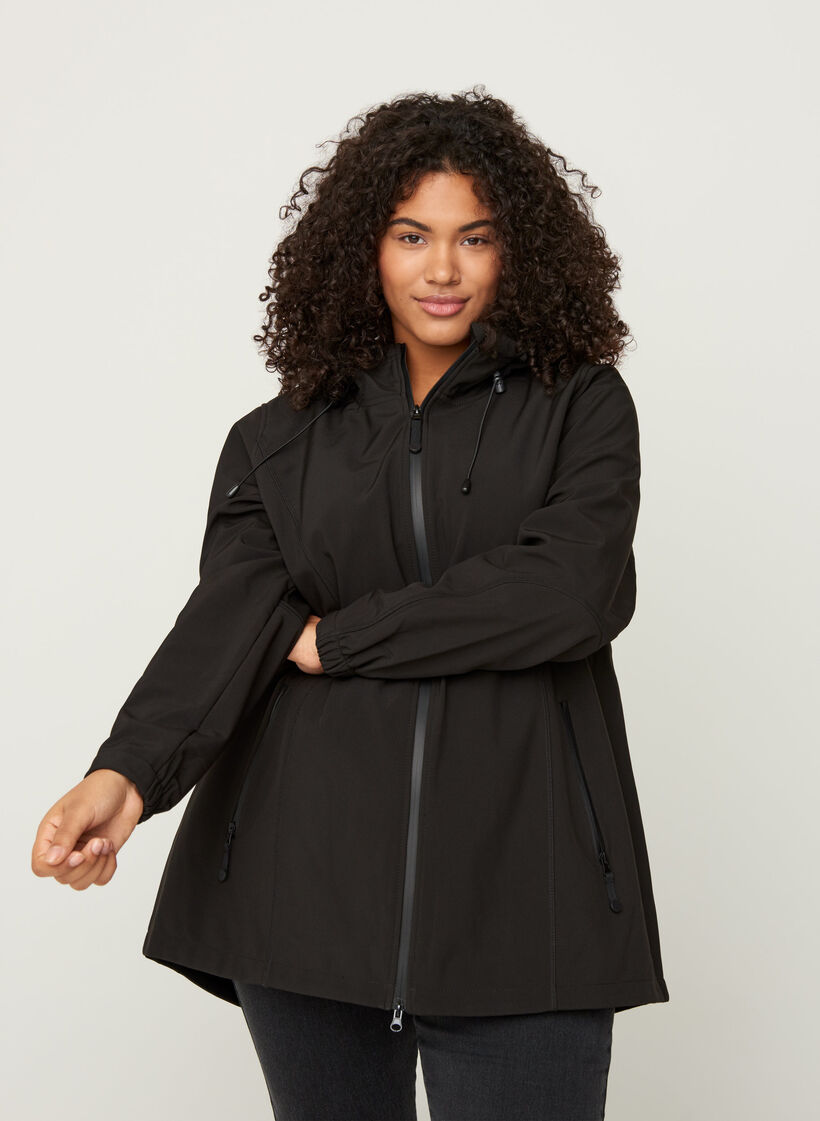 Krótka kurtka softshell z kapturem, Black, Model image number 0
