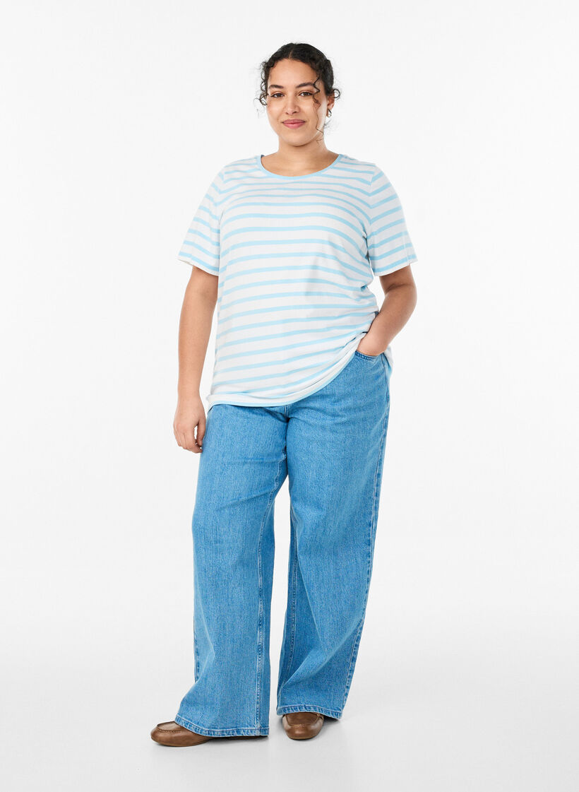 Koszulka z bawelny organicznej w paski, Niebieskie, Model image number 1