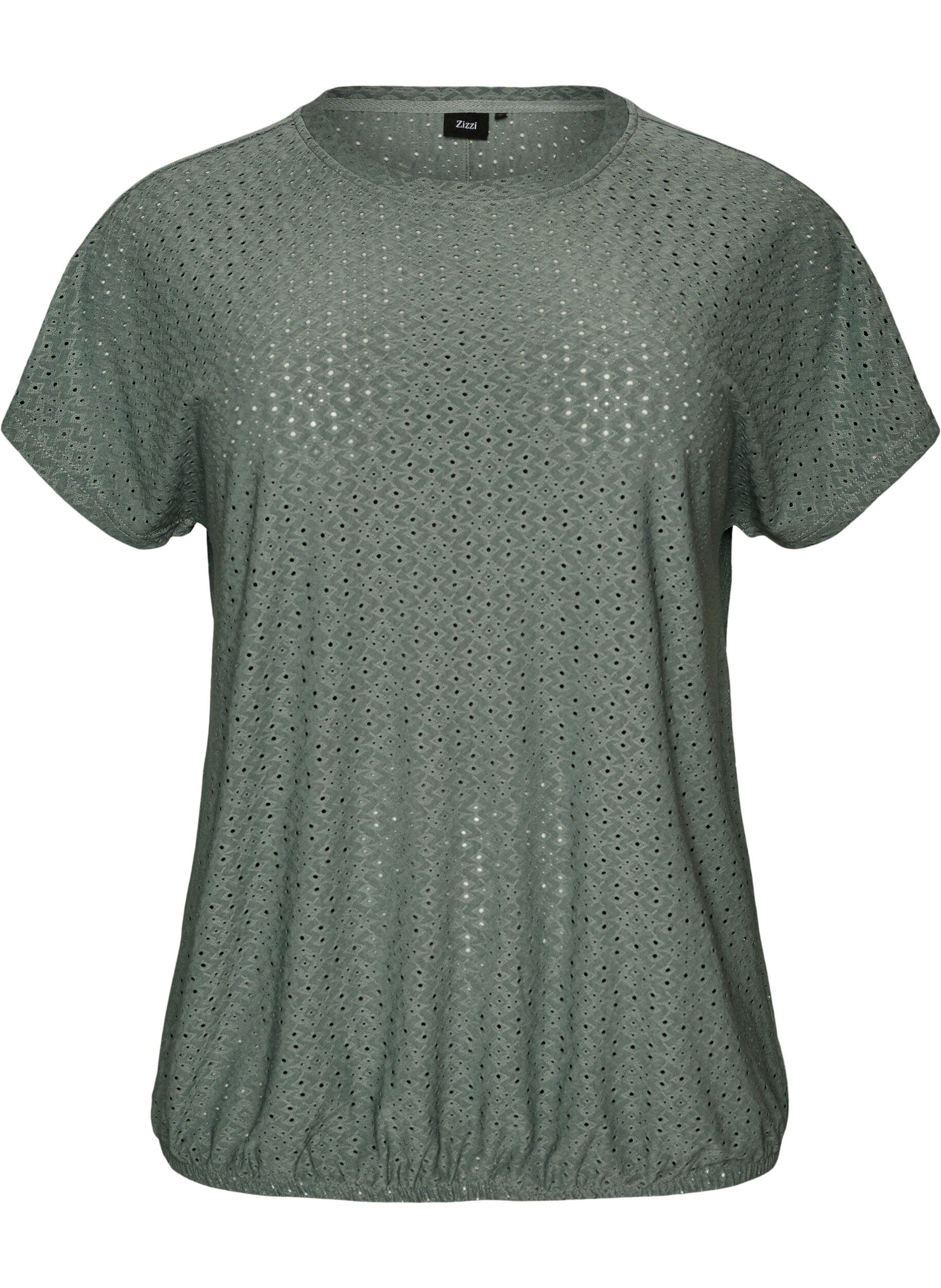 ZizziBluzka z haftem angielskim i bufiastymi rekawami, Zielony, Packshot image number 0