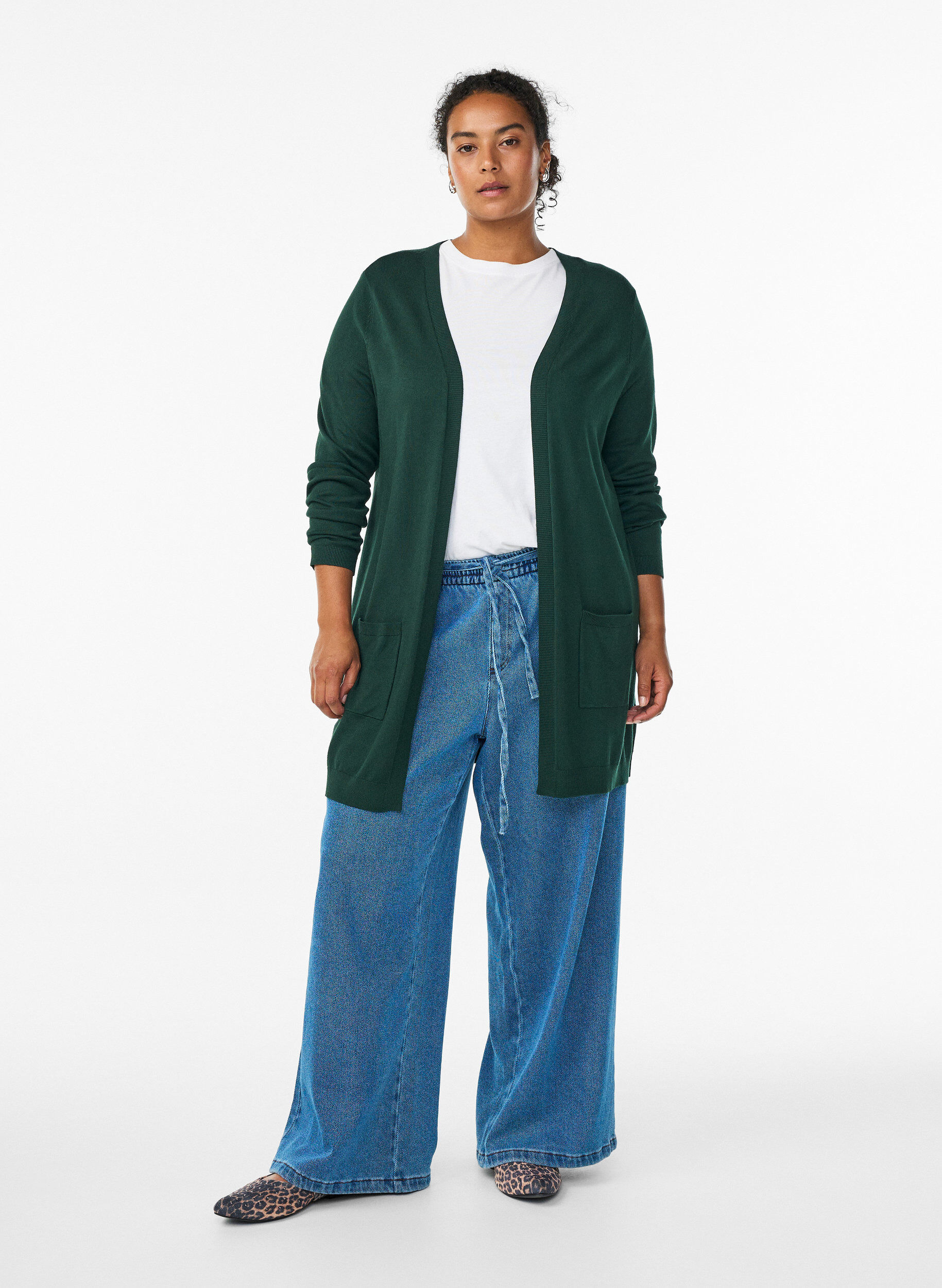 Zizzi Dlugi, dzianinowy kardigan z mieszanki wiskozy, Zielony, Model image number 1