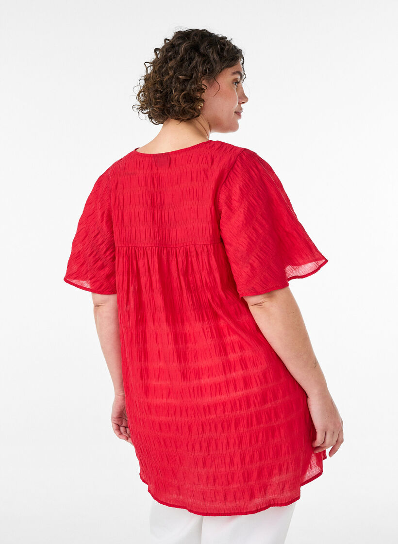 Tunika z lyocellu ze zwiewnymi rekawami, Czerwony, Model image number 2