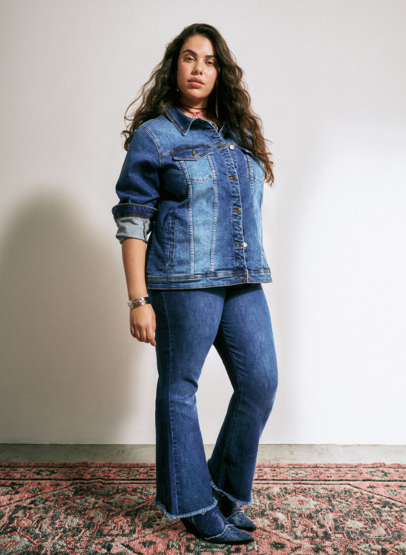 Jeansy Ellen typu bootcut z niewykonczonym brzegiem, Blue denim, Image image number 0