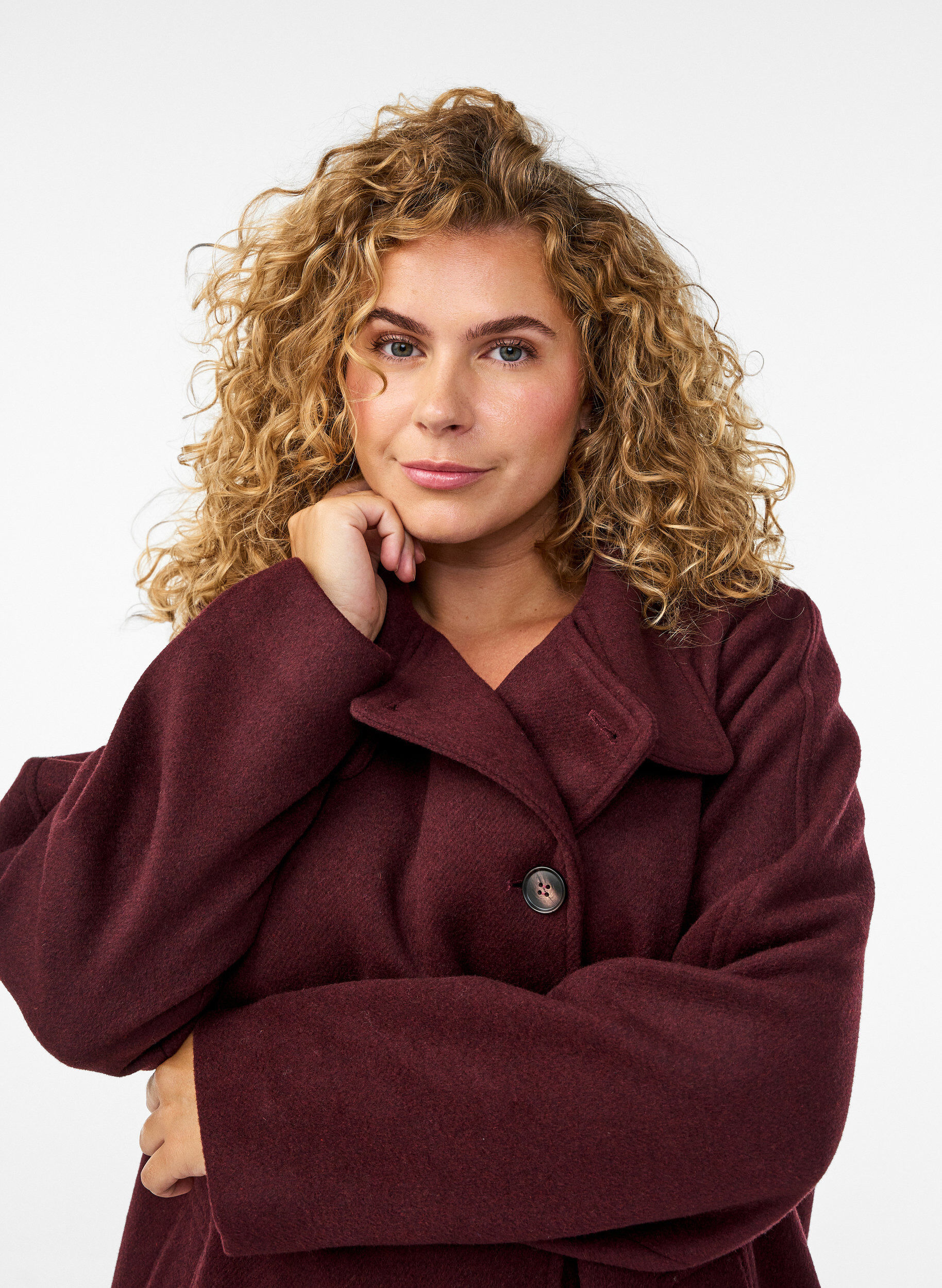 Zizzi Plaszcz z welna i stojacym kolnierzem, Czerwony, Model image number 3