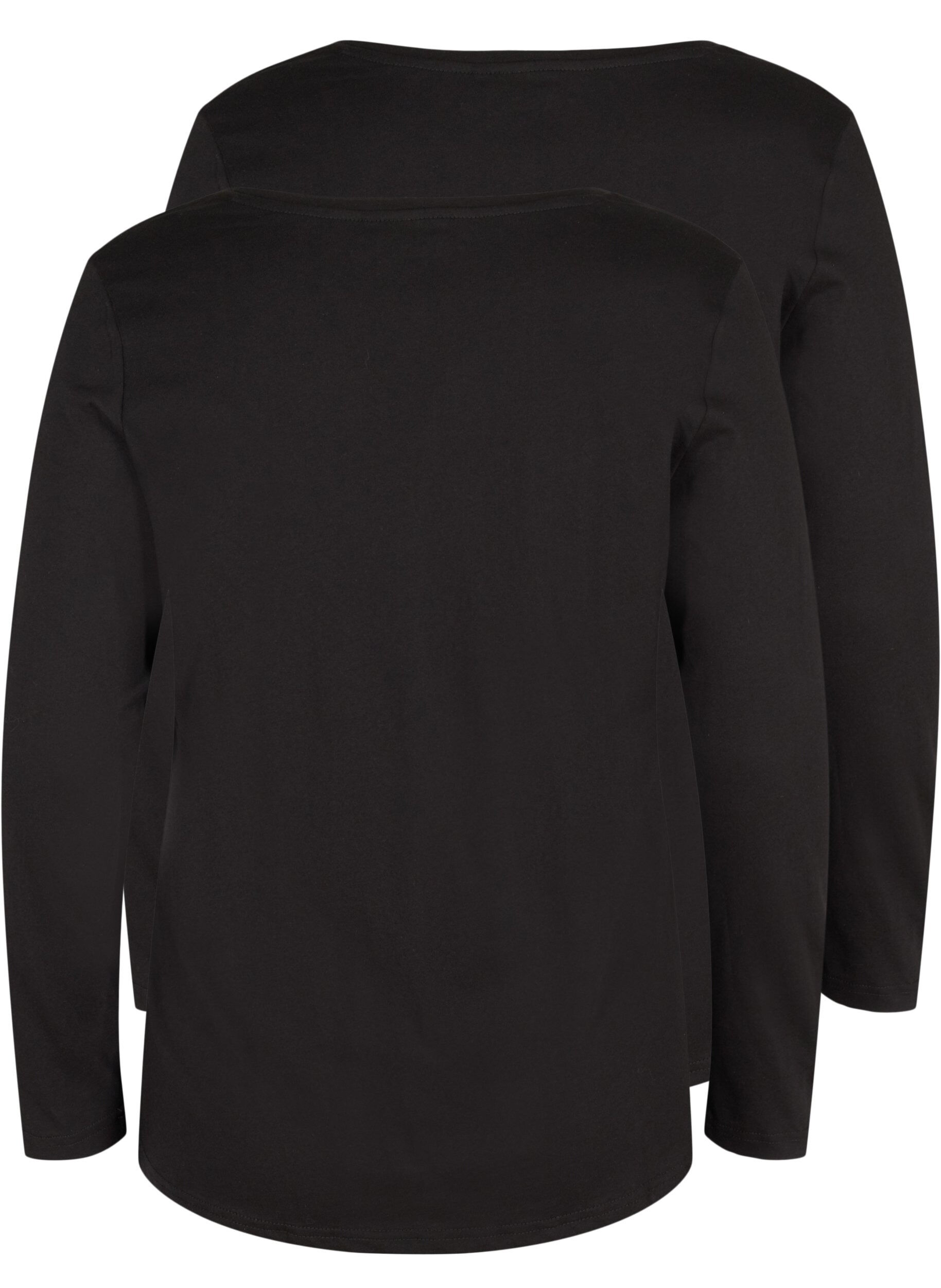 Zizzi 2-pack long-sleeved basic blouse, Black, Packshot image number 1