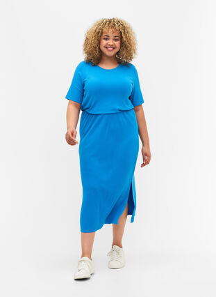 Obcisla, wiskozowa spódnica midi, Ibiza Blue, Model image number 0