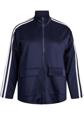 Kurtka dresowa z paskami i kieszeniami, Niebieskie, Model