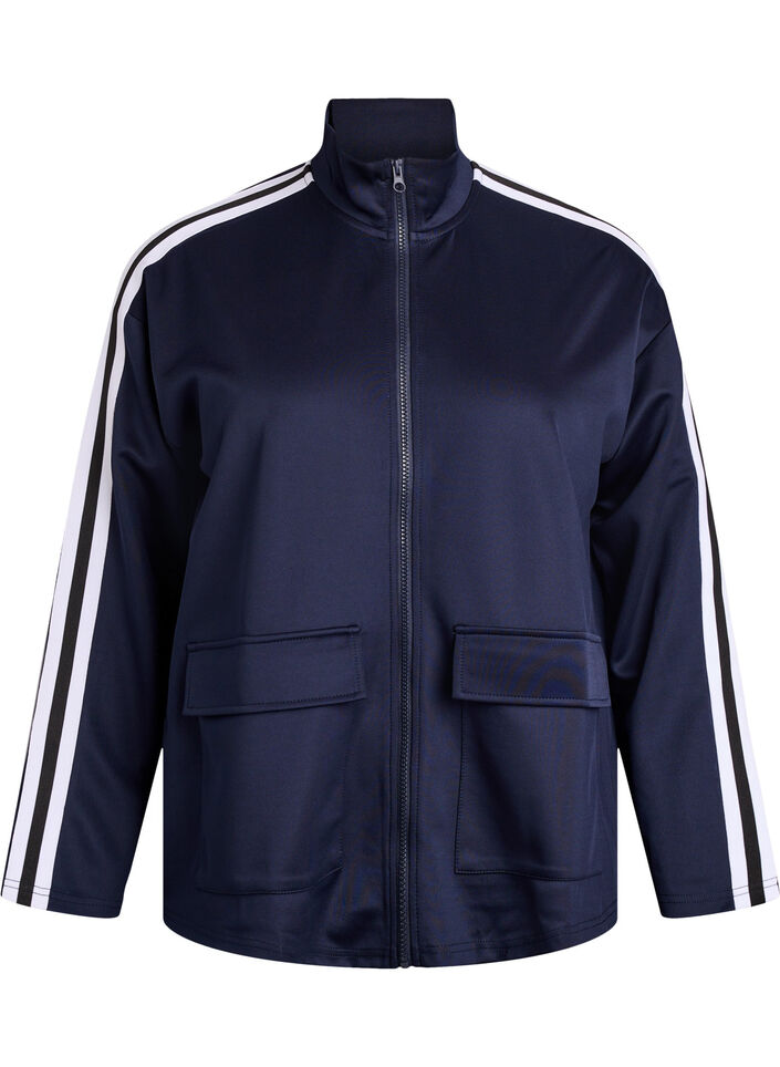 Kurtka dresowa z paskami i kieszeniami, Niebieskie, Packshot image number 0