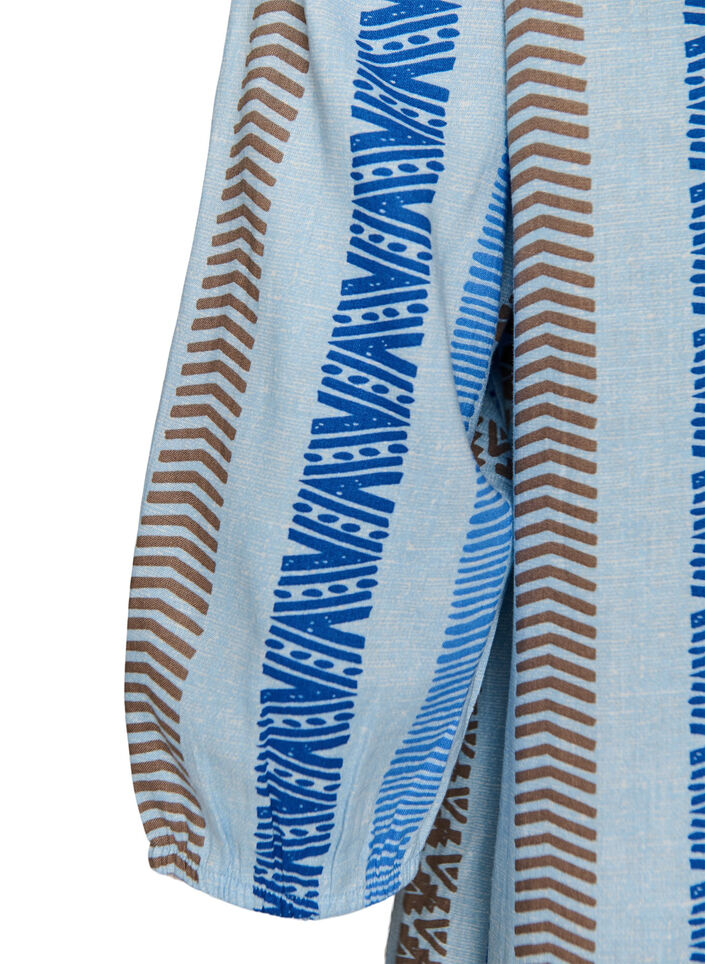 Kr&oacute;tka sukienka z lnu i wiskozy z rekawami 3/4, Niebieskie, Packshot image number 3