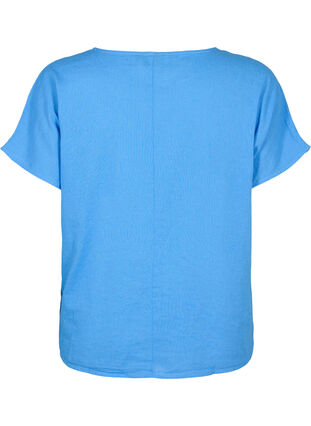 Bluzka z krótkim rekawem z mieszanki bawelny z lnem, Ultramarine, Packshot image number 1