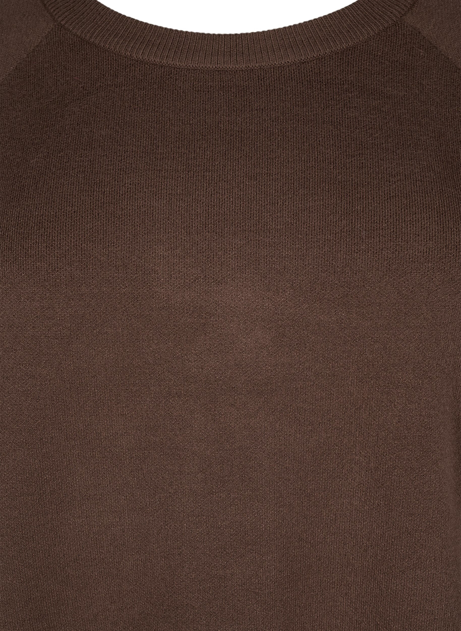 Zizzi Dzianinowa sukienka z okraglym dekoltem i rozcieciem, Brązowy, Packshot image number 2