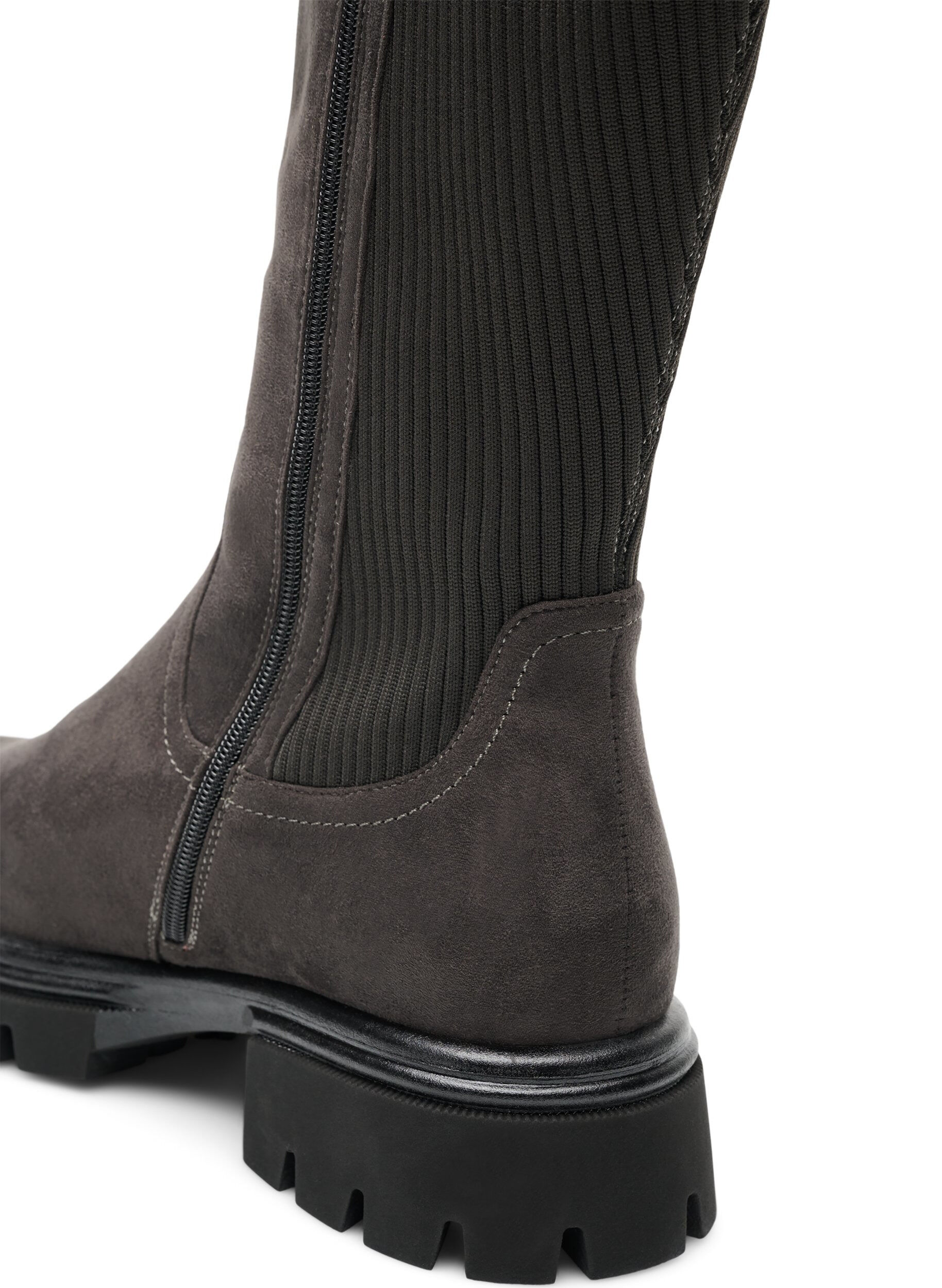 ZizziWysokie buty ze sztucznego zamszu z lam&oacute;wkami z rypsowej dzianiny, Brązowy, Packshot image number 2