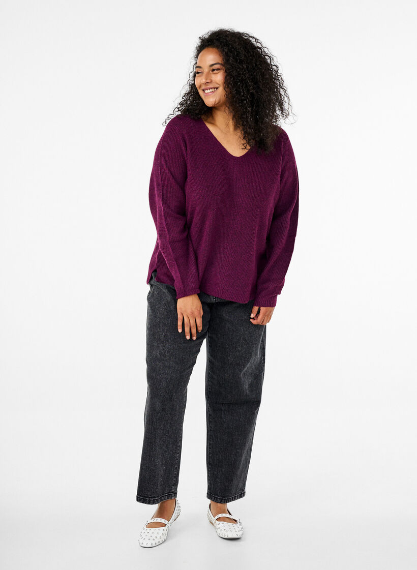 Dzianinowa bluzka z dekoltem w szpic i dlugimi rekawami, Potent P. Black Mel., Model image number 2