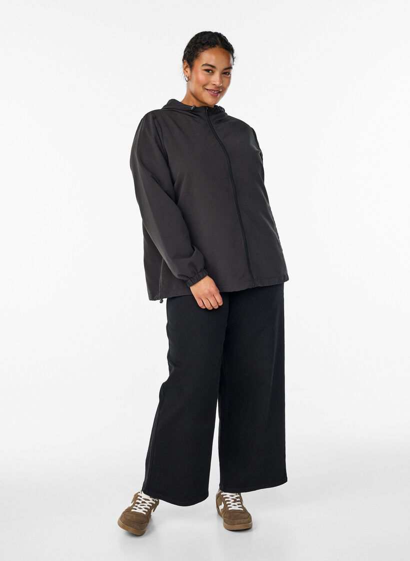 Lekka kurtka z kapturem i zamkiem blyskawicznym, Czarne, Model image number 1