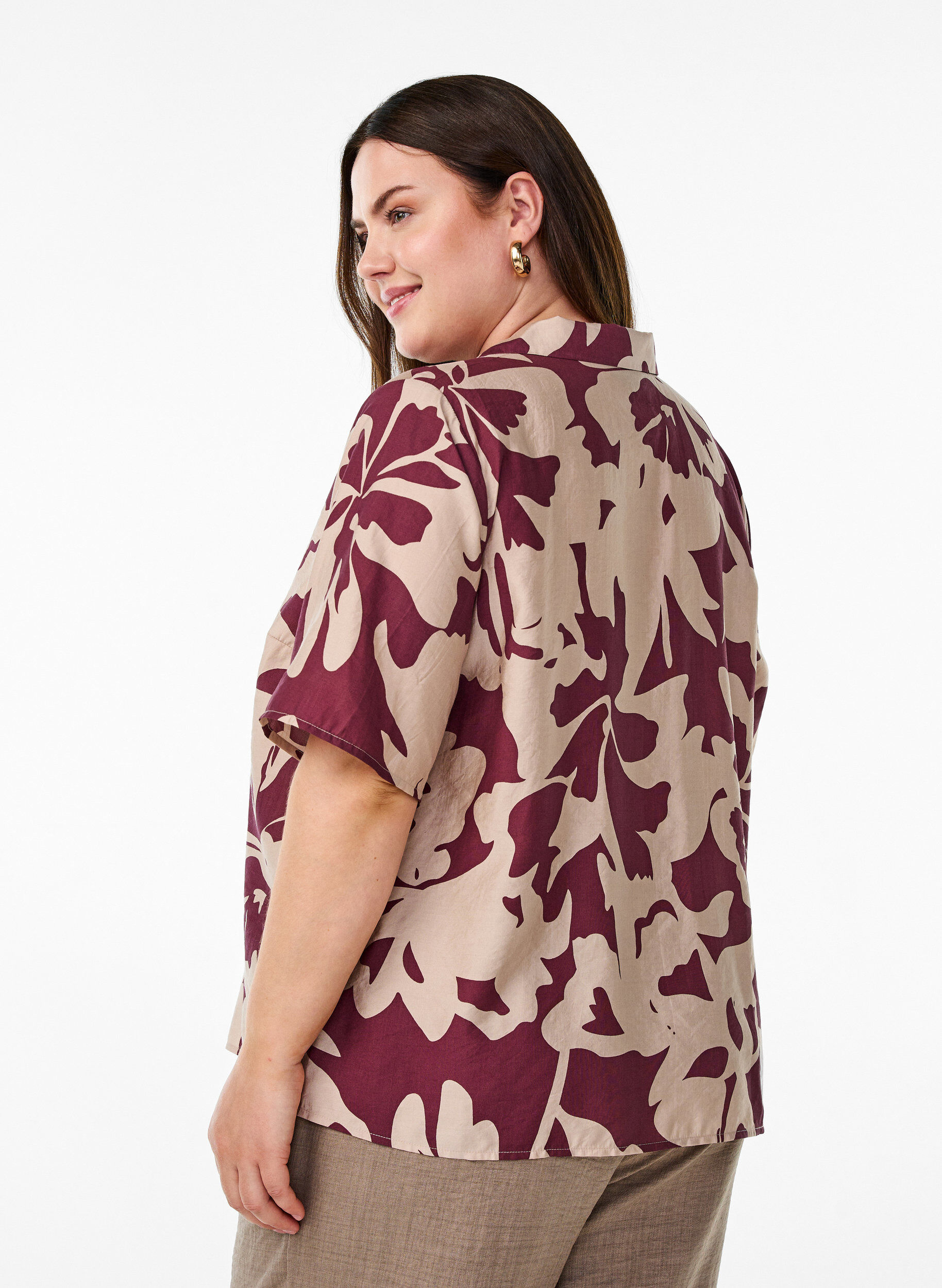 Zizzi Bluzka koszulowa z nadrukiem i dekoltem w szpic, Czerwony, Model image number 2