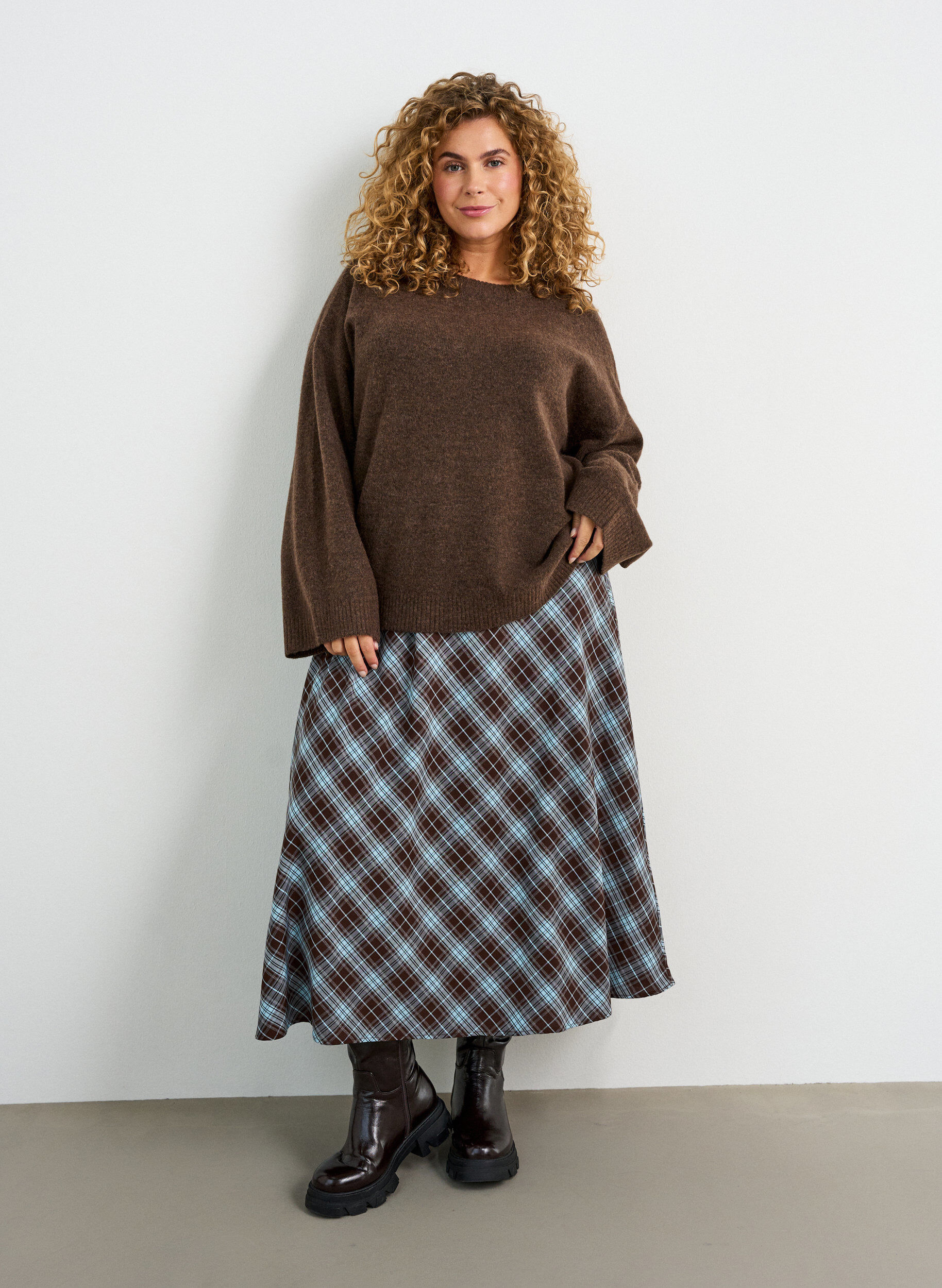 ZizziLuzna dzianinowa bluzka z alpaka i welna, Brązowy, Model image number 1
