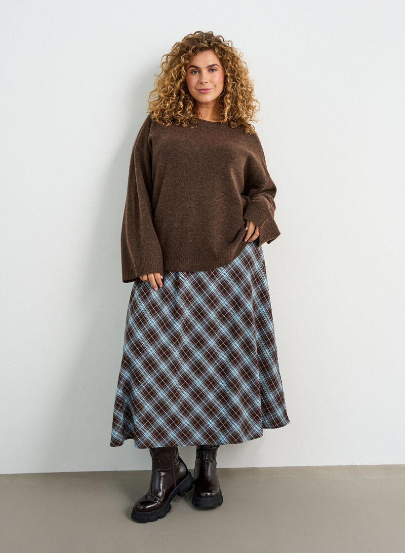 Luzna dzianinowa bluzka z alpaka i welna, Brązowy, Model image number 1