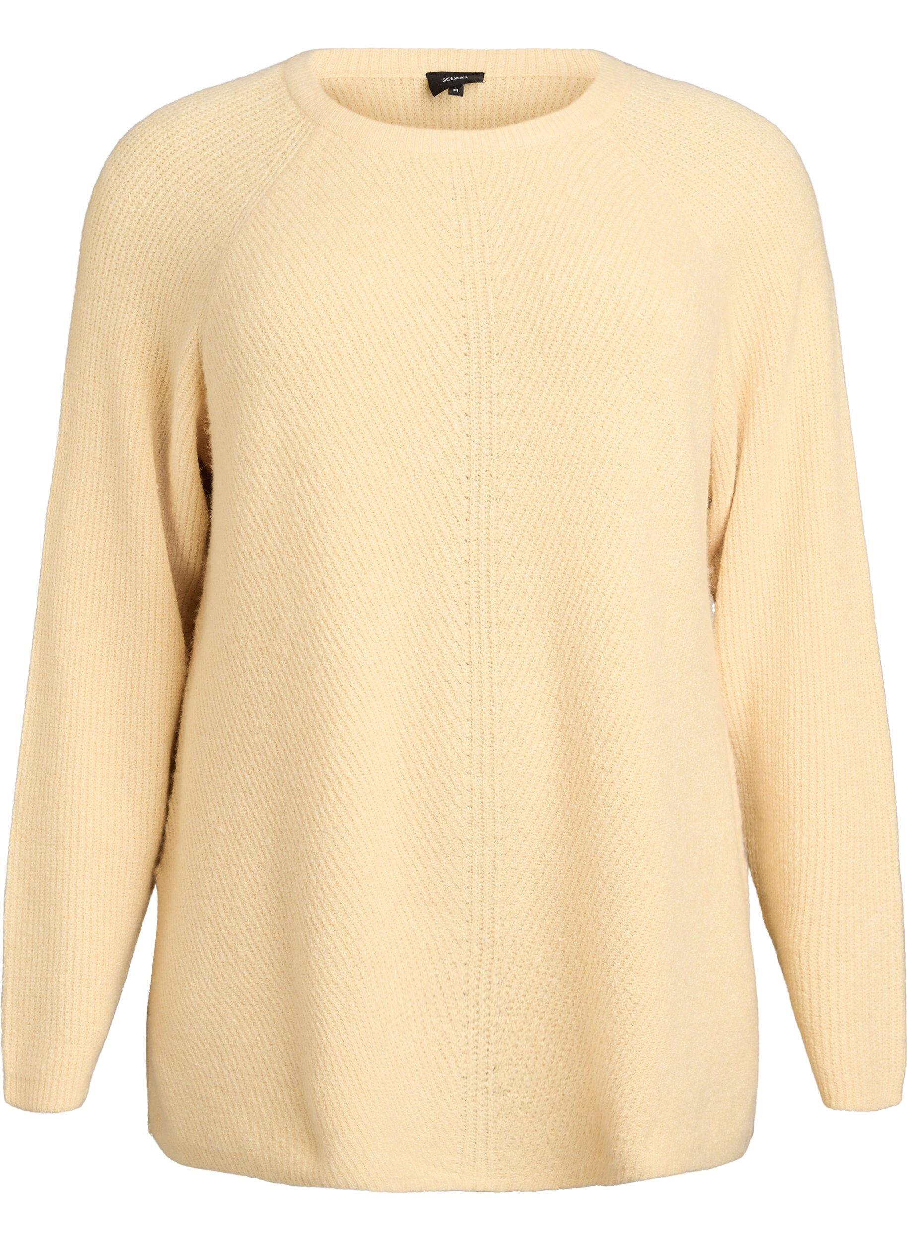 Sweter z dzianiny z ukosnym wzorem i rekawami raglanowymi