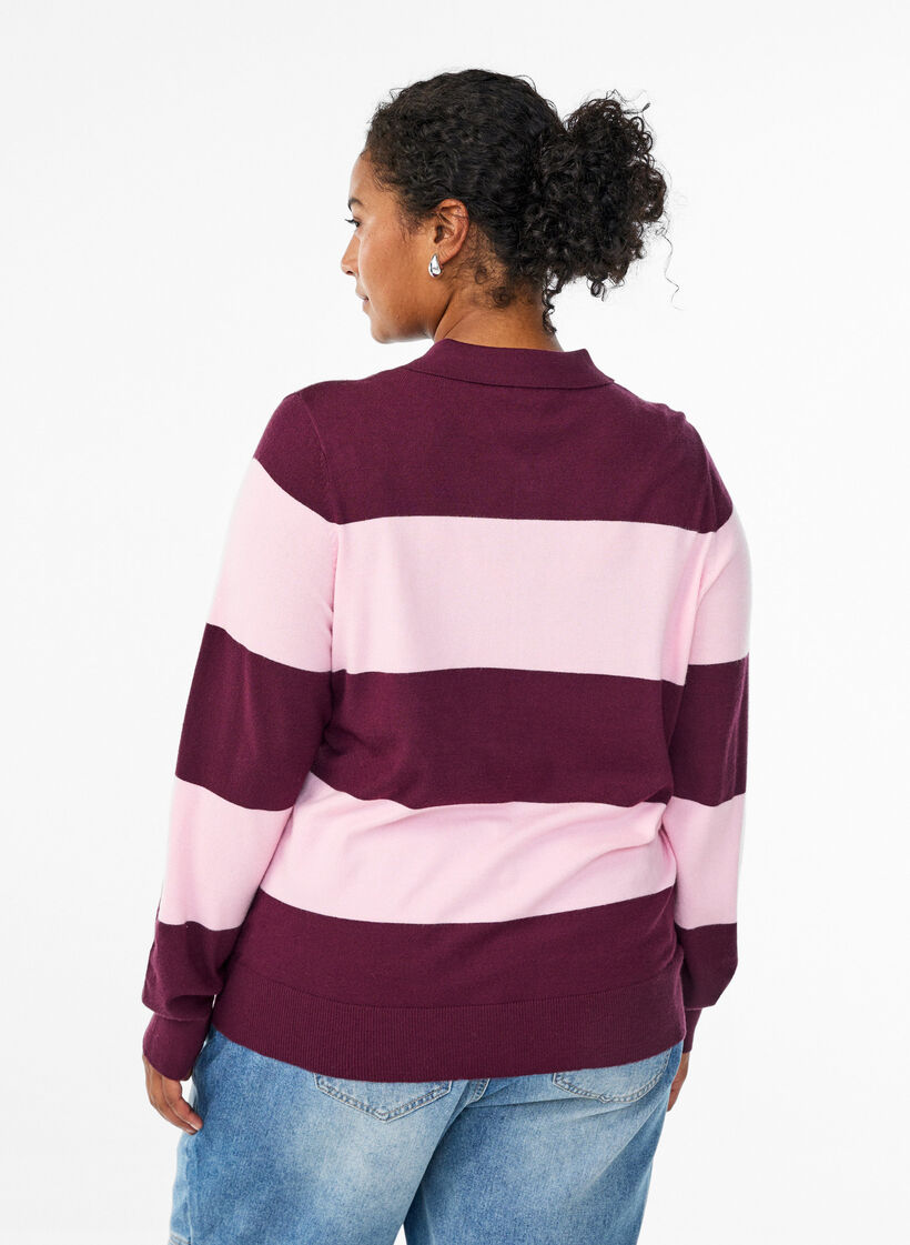 Dzianinowa bluzka z kolnierzykiem, Czerwony, Model image number 2