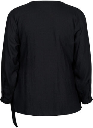 Bluzka z wiskozy w stylu kopertowym z dlugim rekawem, Black, Packshot image number 1