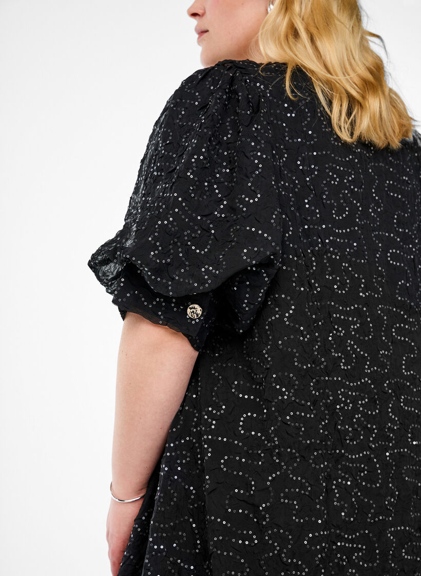 Krótka sukienka imprezowa z cekinami, Czarne, Model image number 3